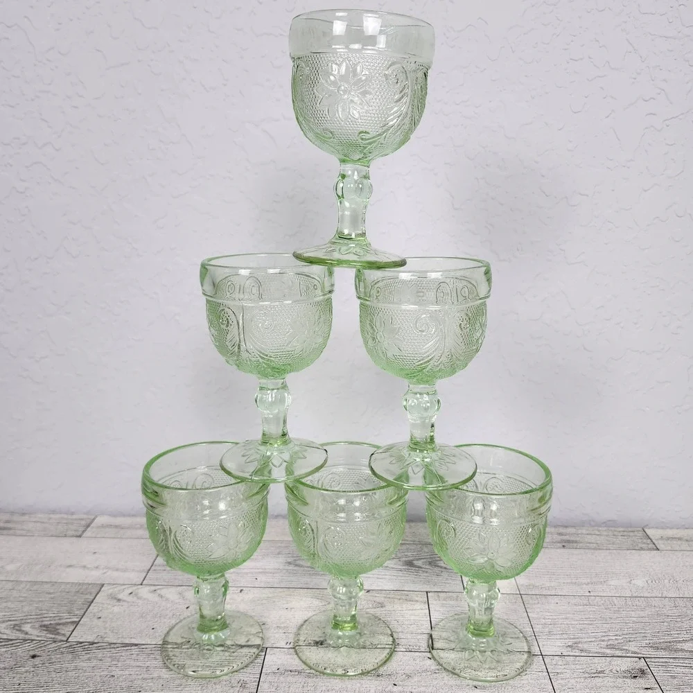 Vtg Indiana Sandwich Glass Chantilly Green Tiara Exclusive Decanter Set 10344